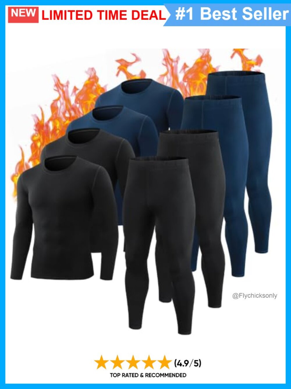 Men's Thermal Underwear Set Fleece Lined Base Layer Slim Fit Ski